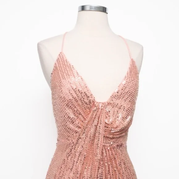 Liv Foster -  Rosy Peach Sequin Draped Plunge V-Neck Mini Dress‎ - Picture 10 of 15
